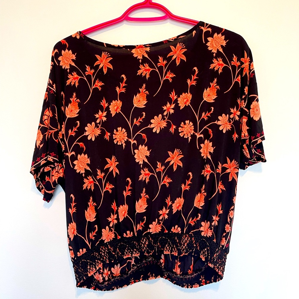 Black & Peach Floral Top